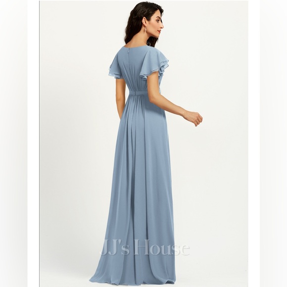 JJ’s House Women’s Light Blue Flutter Sleeve Maxi Dress - Picture 2 of 7